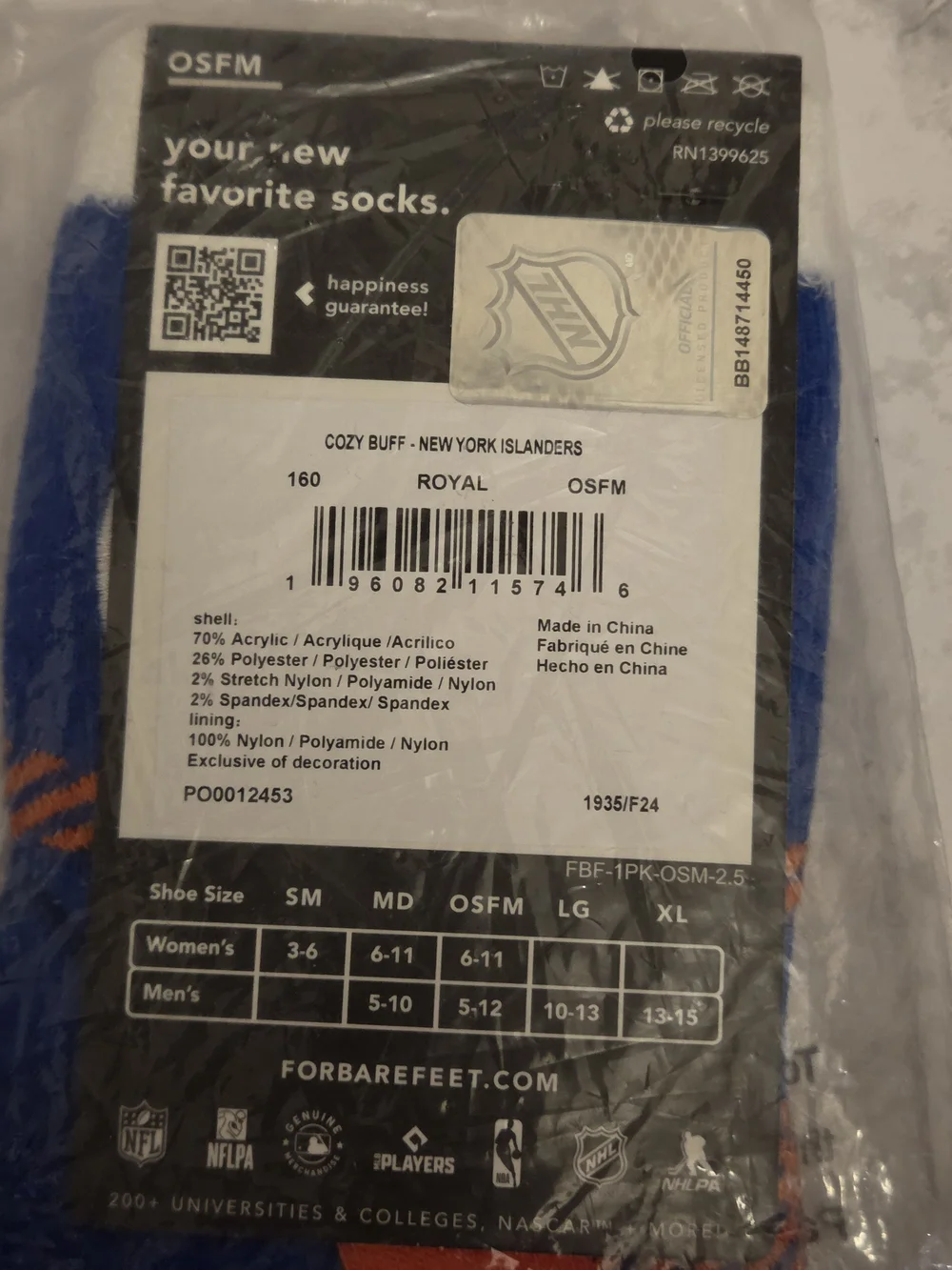 NHL New York Islanders Blue & Orange Plaid Mens Crew Socks Fits Shoe Size 5-12
